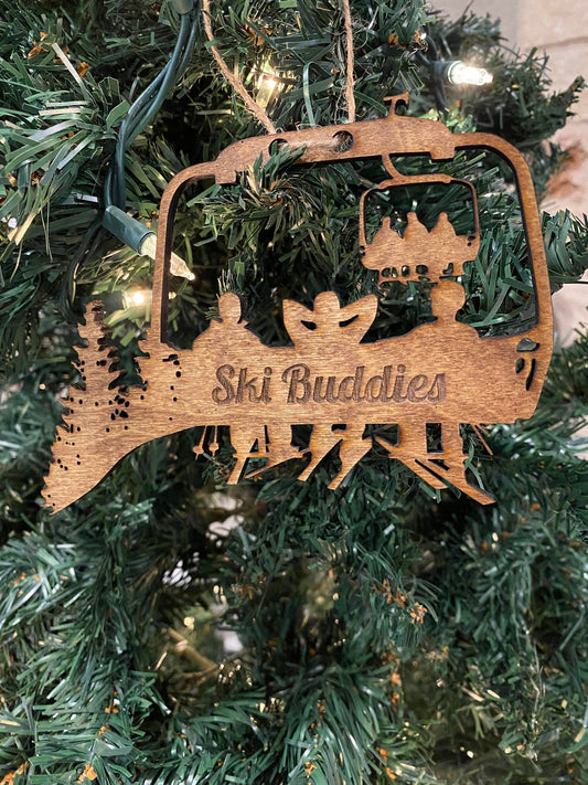 Personalized Chairlift Ski & Snowboard Friends Christmas Ornament Ski Ornament, Skier Gift, Wooden Ornament, Free Personalization