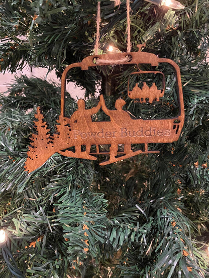 Personalized Chairlift Ski & Snowboard Friends Christmas Ornament Ski Ornament, Skier Gift, Wooden Ornament, Free Personalization