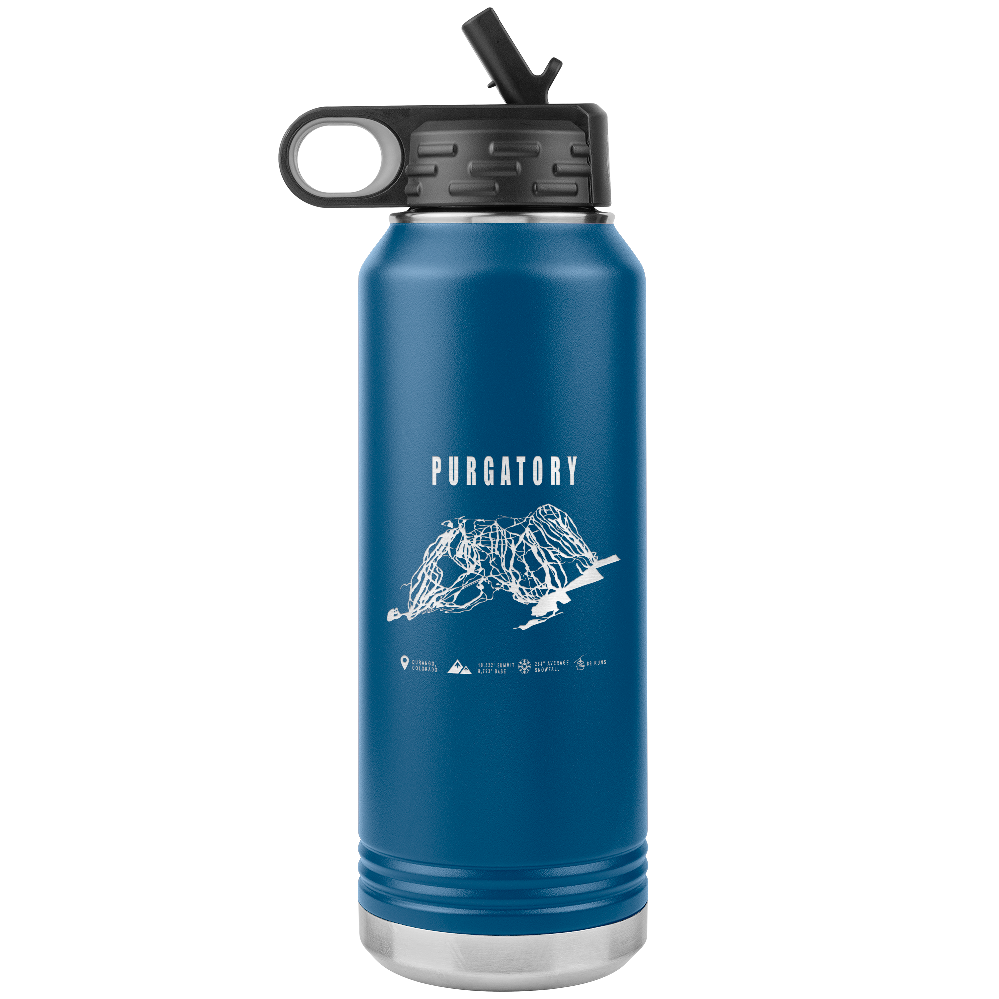 Purgatory Colorado Ski Trail Map 32oz Water Bottle Tumbler - Powderaddicts