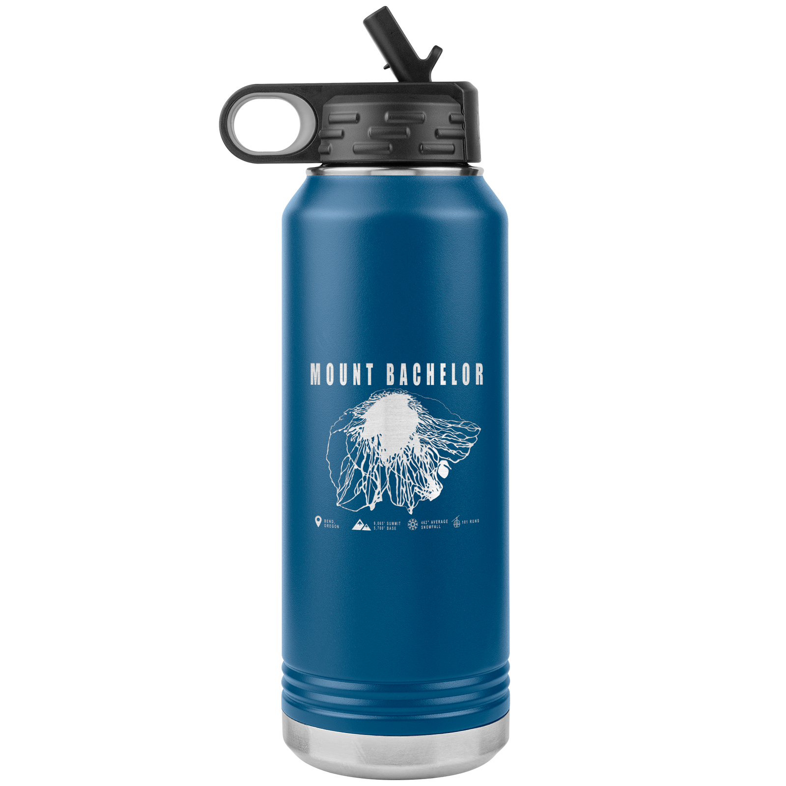 Mount Bachelor, Oregon Ski Trail Map 32oz Water Bottle Tumbler - Powderaddicts