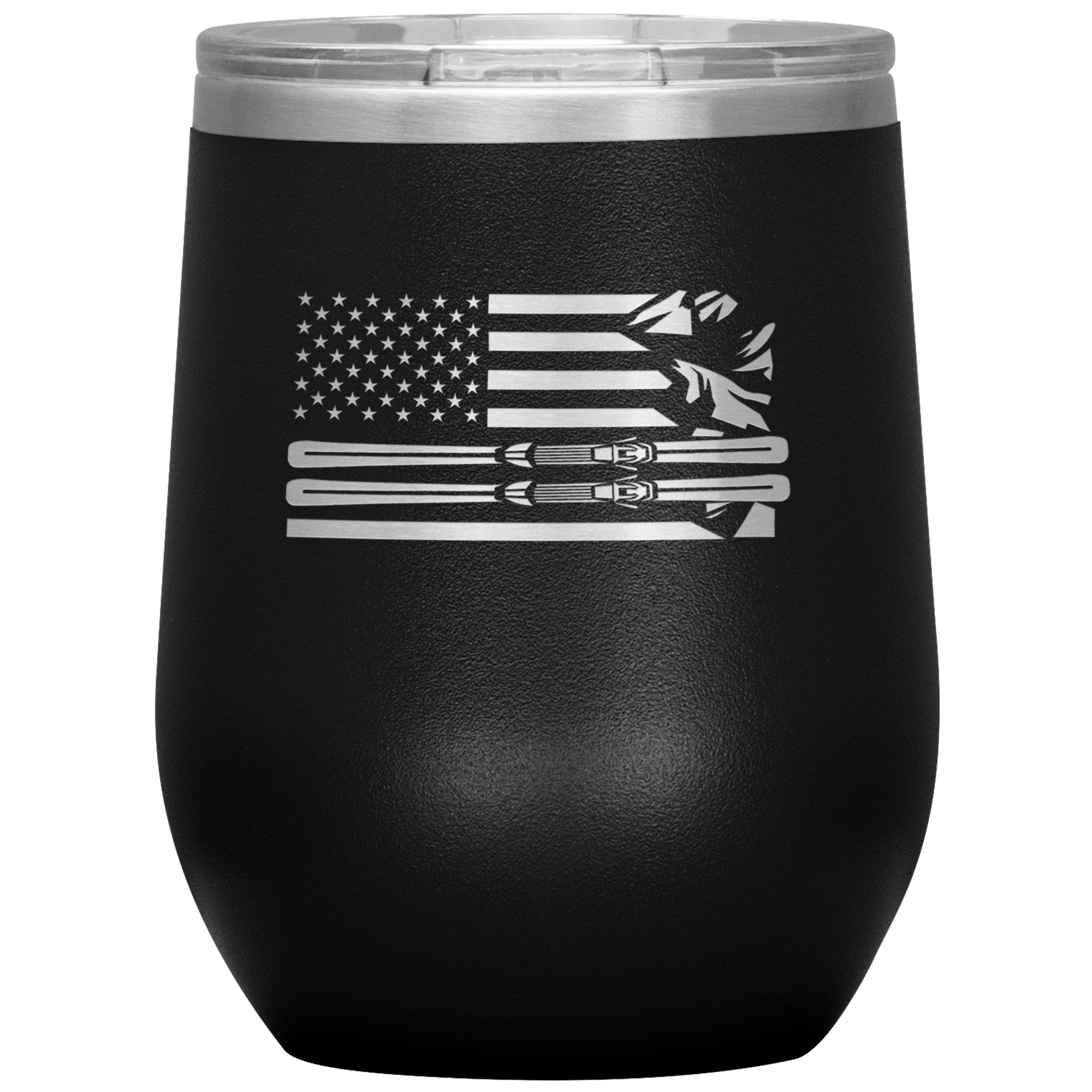 USA Ski Flag 12oz Wine Tumbler - Powderaddicts