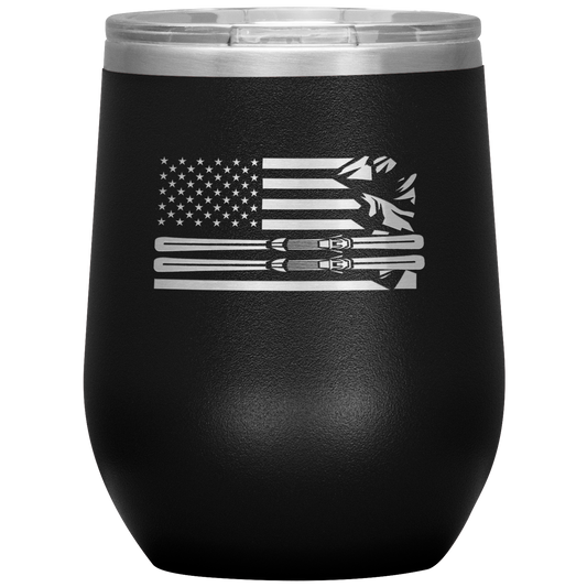 USA Ski Flag 12oz Wine Tumbler - Powderaddicts