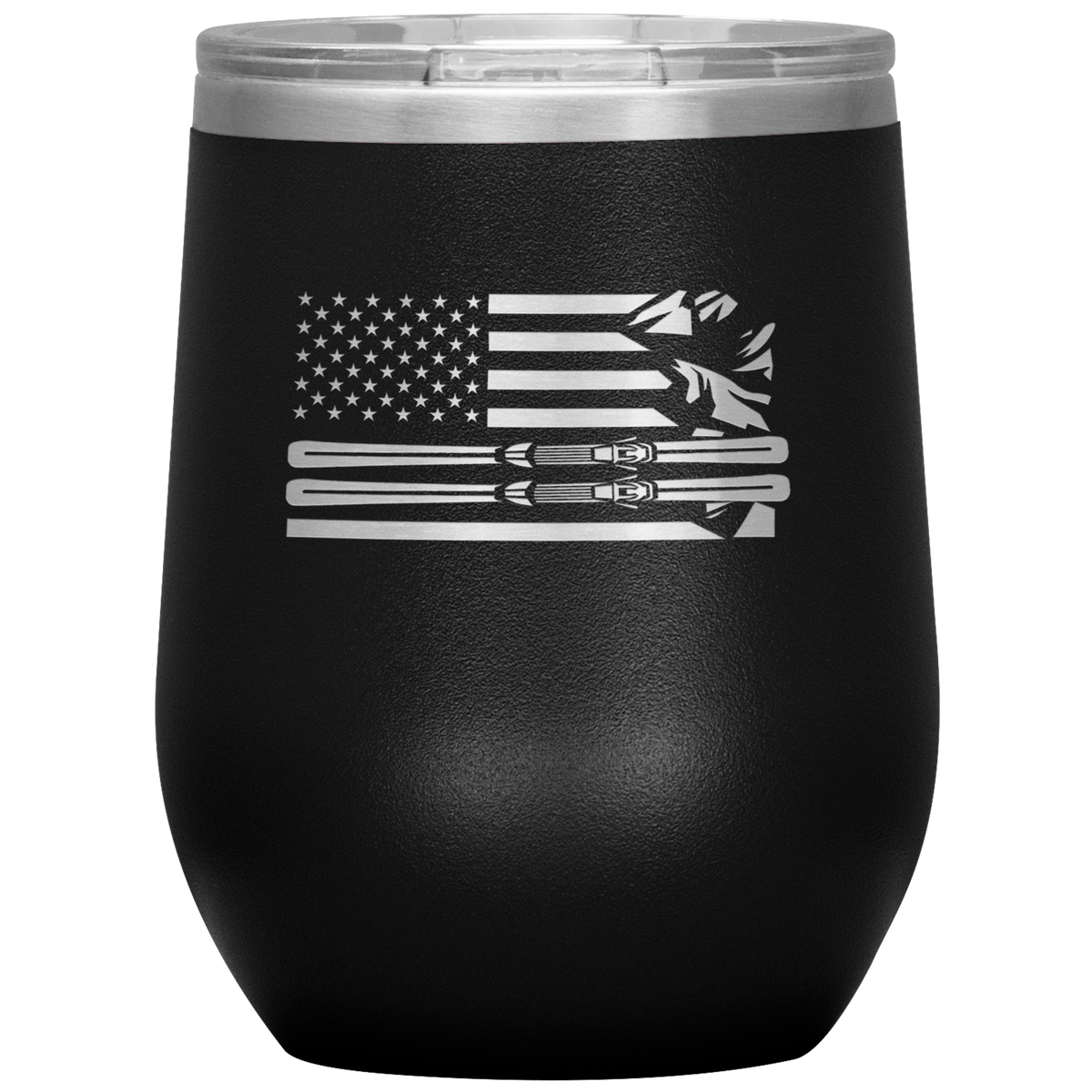 USA Ski Flag 12oz Wine Tumbler - Powderaddicts