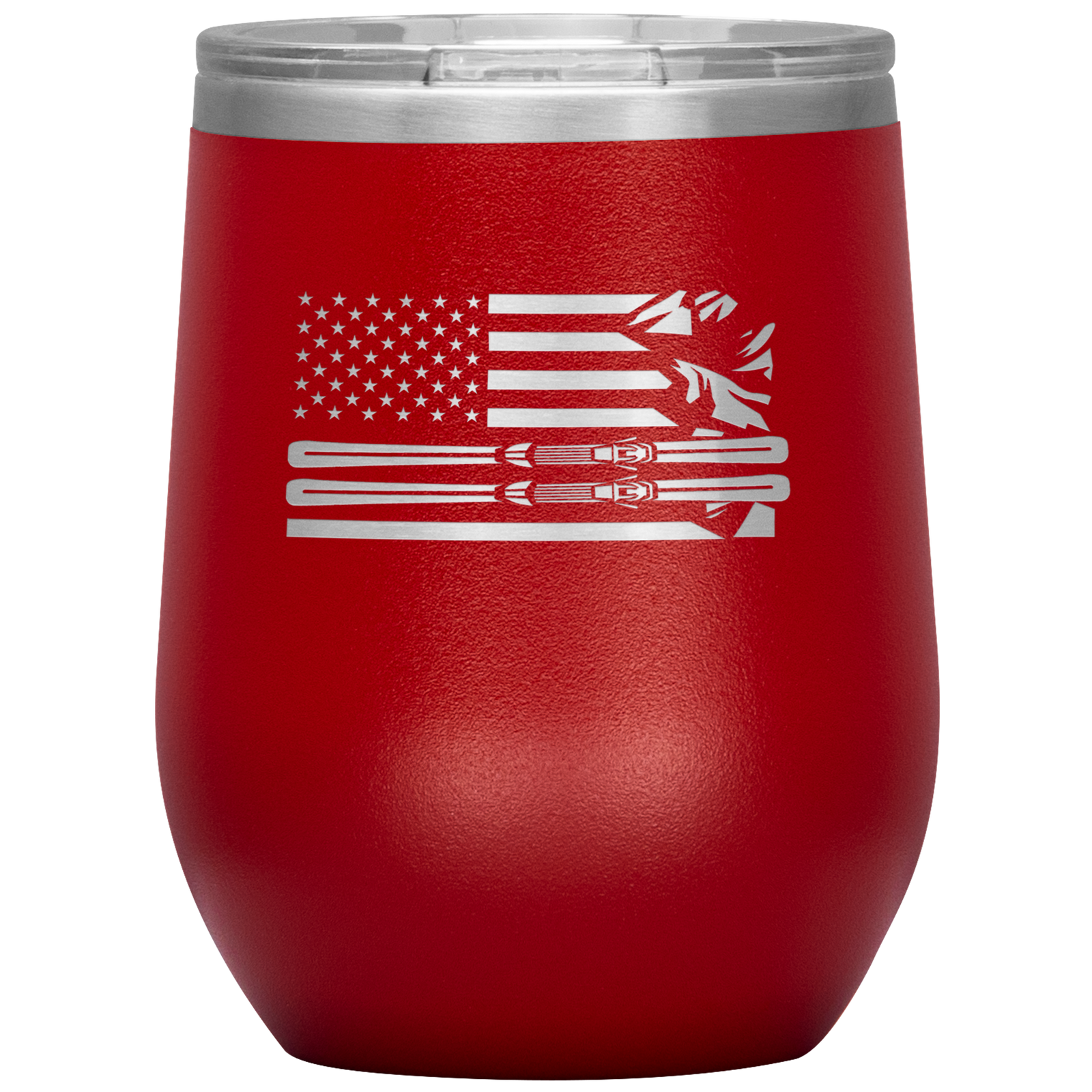 USA Ski Flag 12oz Wine Tumbler - Powderaddicts