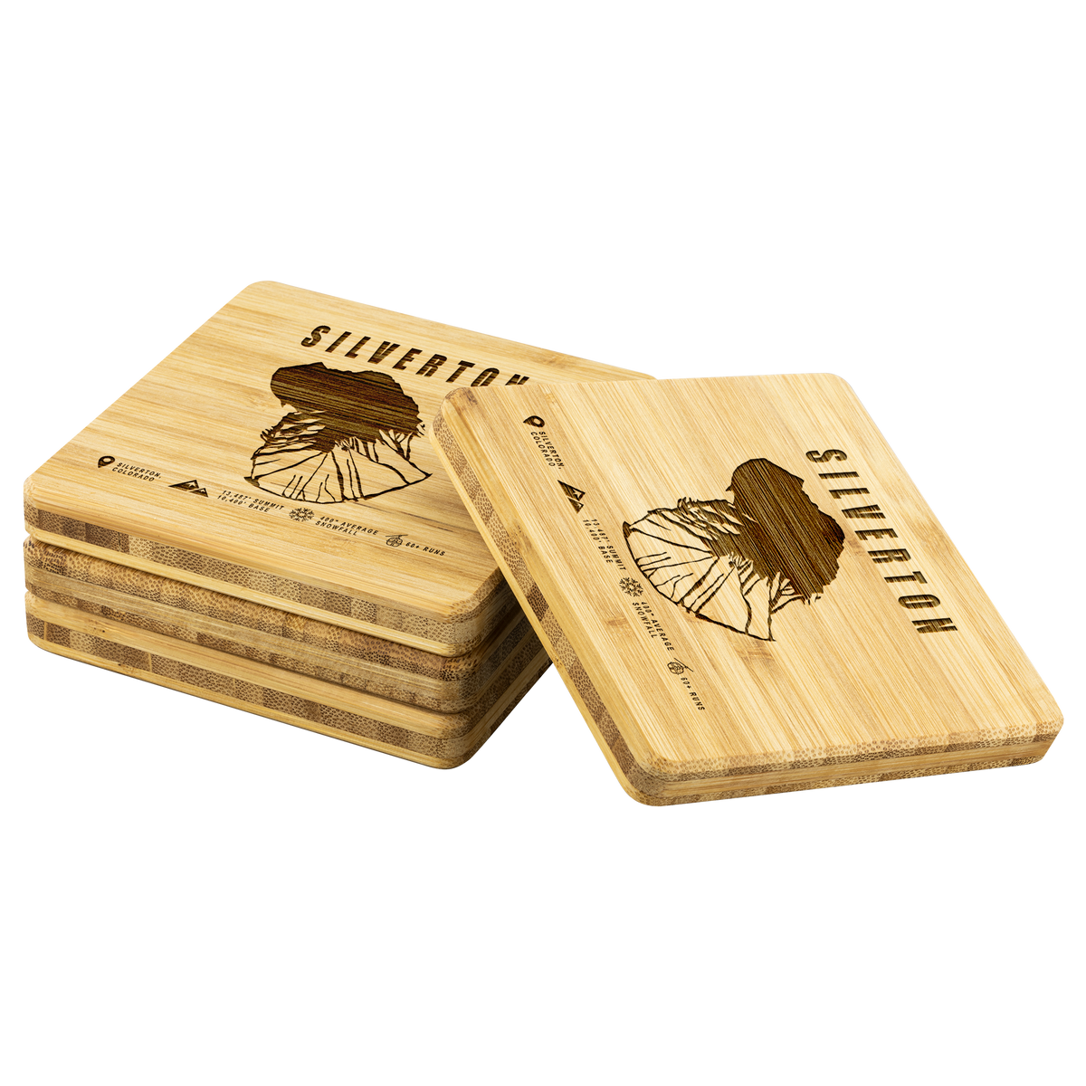 Silverton Colorado Ski Trail Map Bamboo Coaster - Powderaddicts