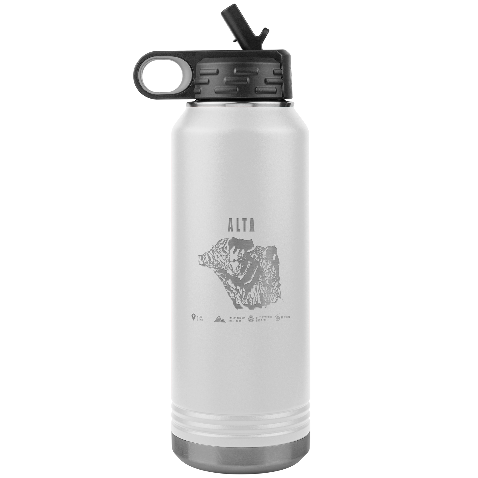 Alta,Utah Ski Trail Map 32oz Water Bottle Tumbler - Powderaddicts