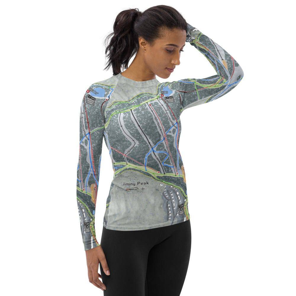 Jiminy Peak, Massachusetts Ski Trail Map Women's Base Layer Top - Powderaddicts