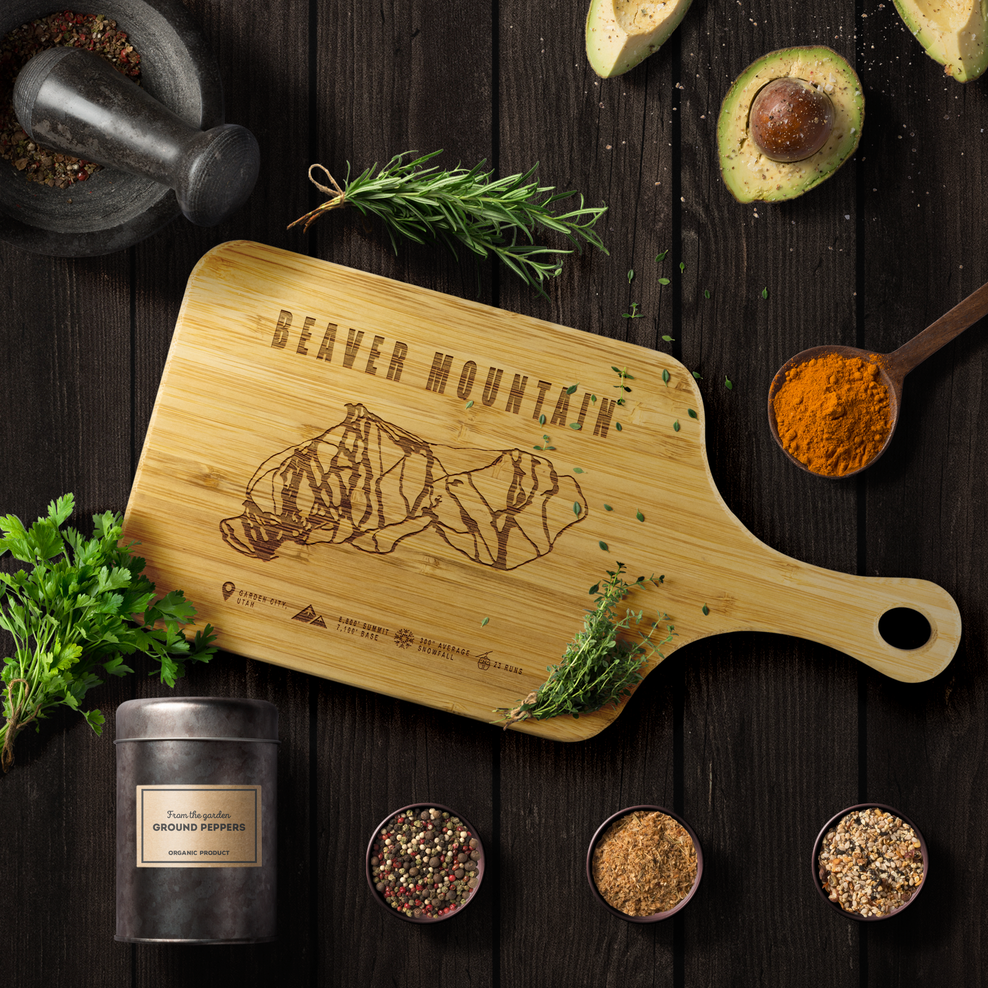 Beaver Mountain,Utah Ski Trail Map Cutting Board With Handle - Powderaddicts