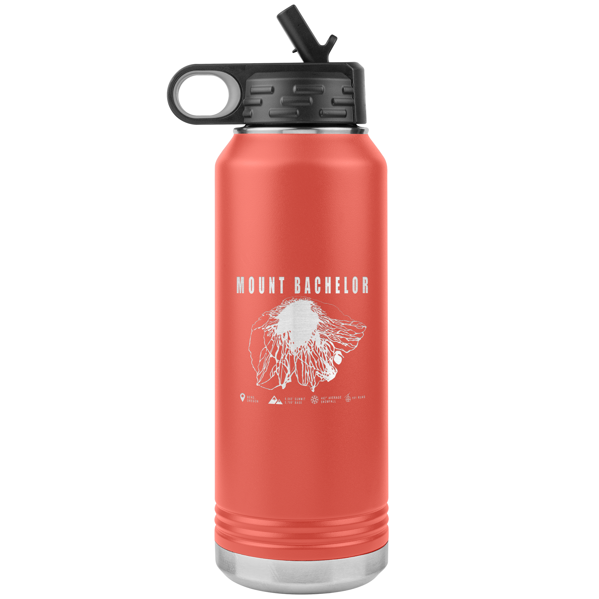 Mount Bachelor, Oregon Ski Trail Map 32oz Water Bottle Tumbler - Powderaddicts
