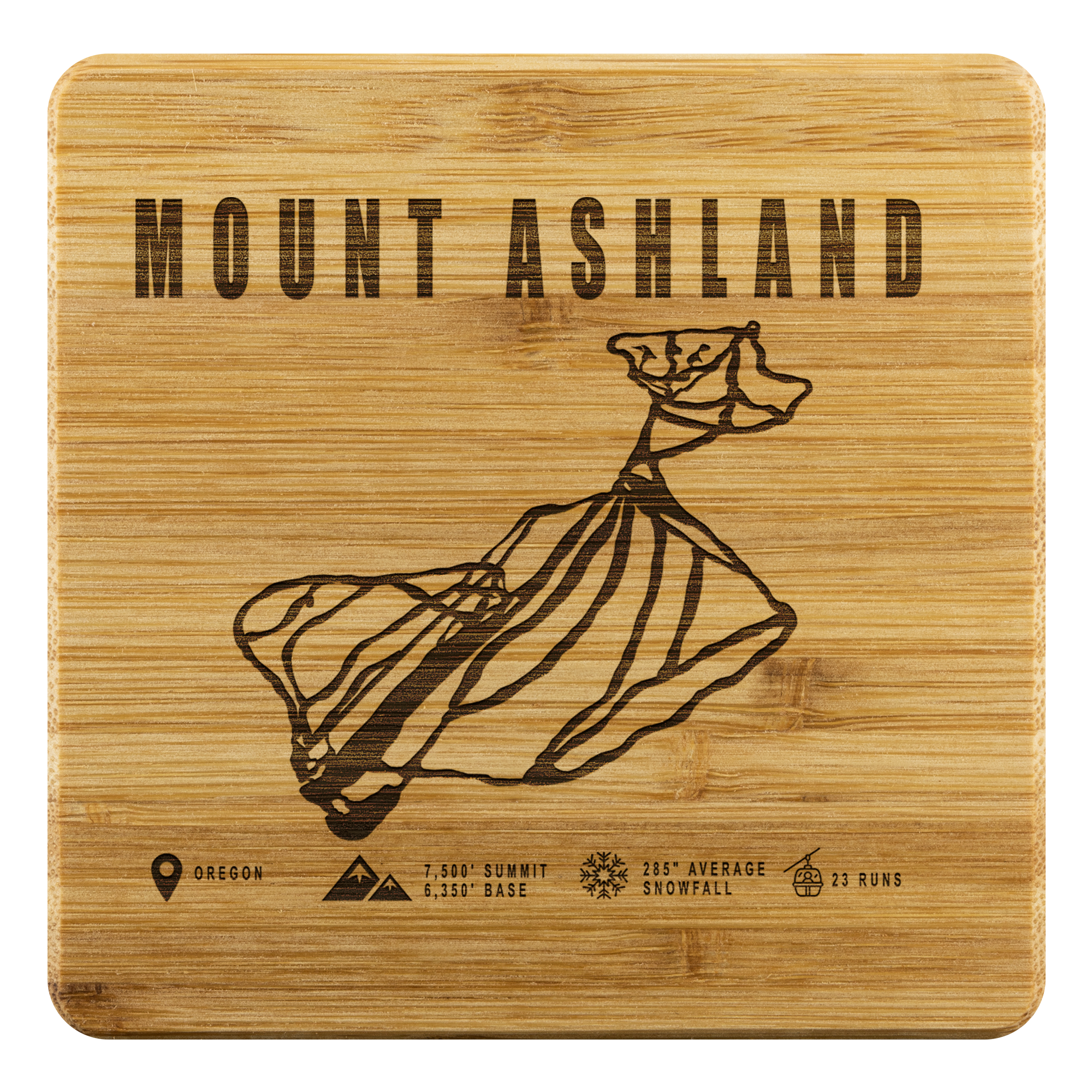 Mount Ashland, Oregon Ski Trail Map Bamboo Coaster - Powderaddicts