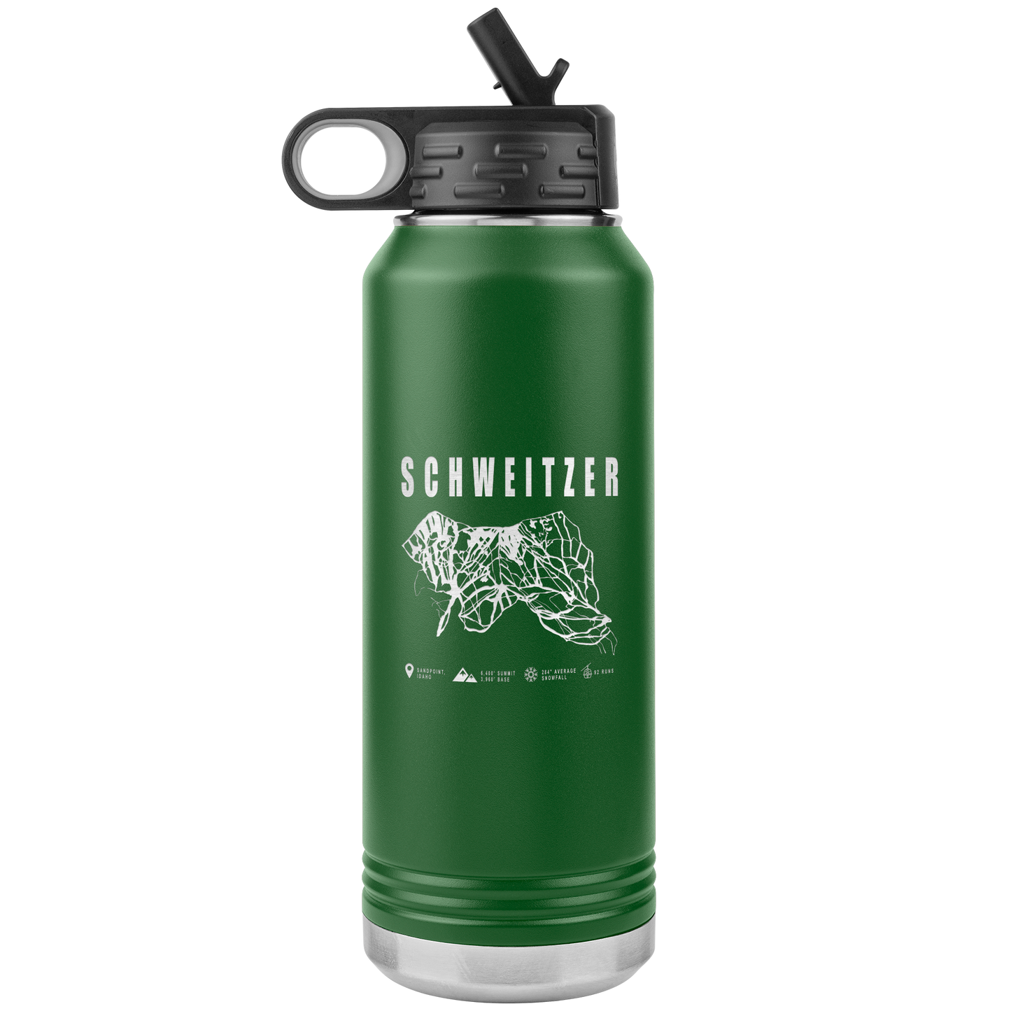 Schweitzer Idaho Ski Trail Map 32oz Water Bottle Tumbler - Powderaddicts