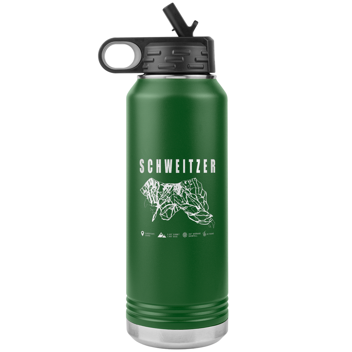 Schweitzer Idaho Ski Trail Map 32oz Water Bottle Tumbler - Powderaddicts