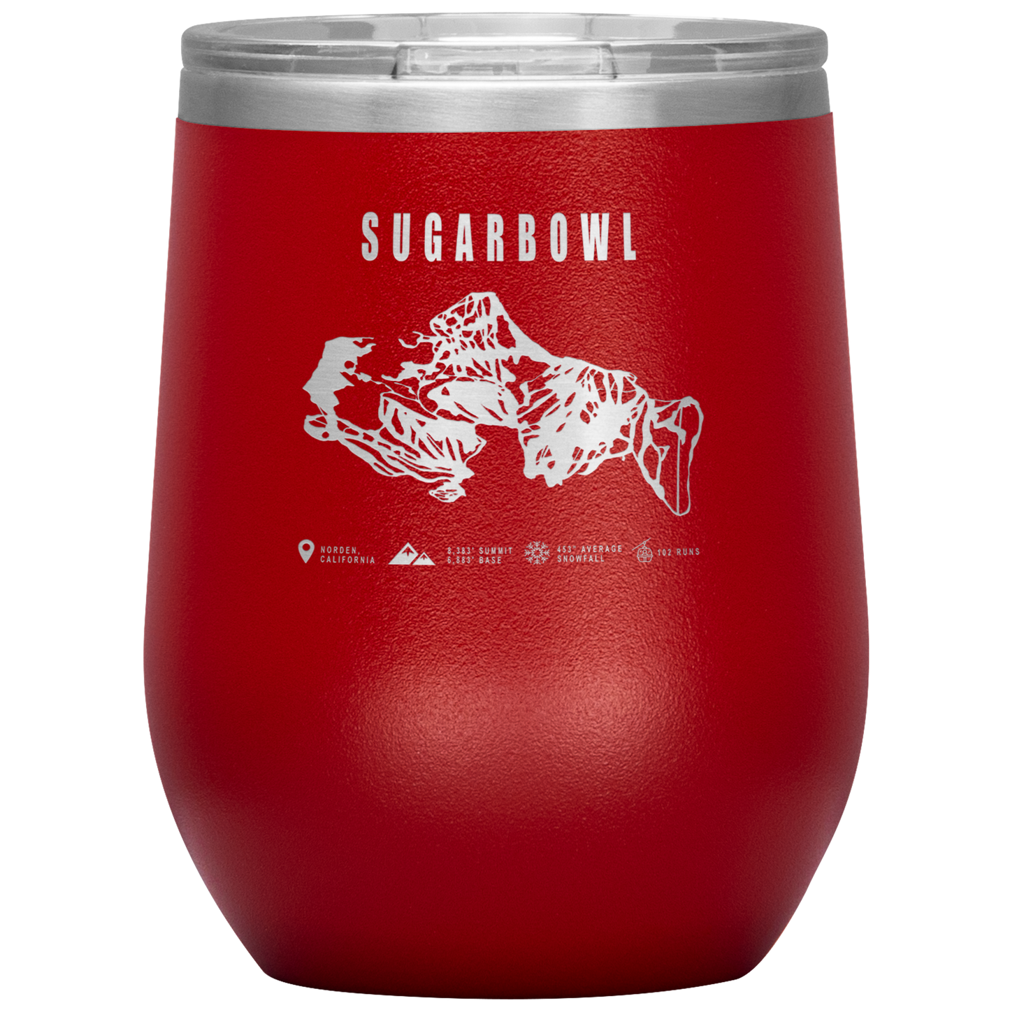 Sugarbowl, California Ski Trail Map Wine 12oz Tumbler - Powderaddicts