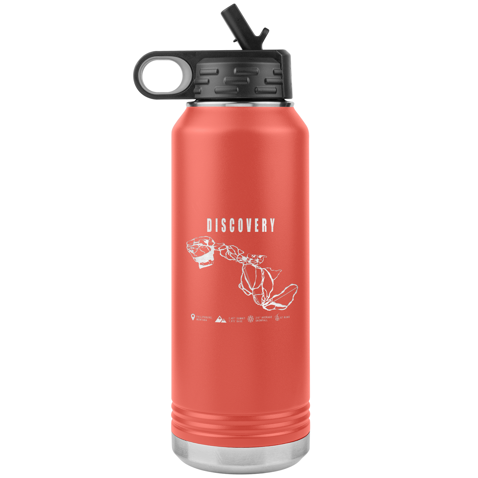 Discovery Montana Ski Trail Map 32oz Water Bottle Tumbler - Powderaddicts