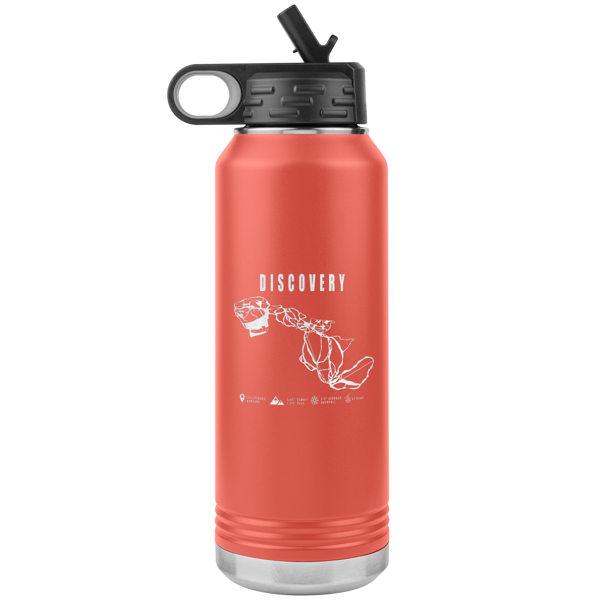 Discovery Montana Ski Trail Map 32oz Water Bottle Tumbler - Powderaddicts
