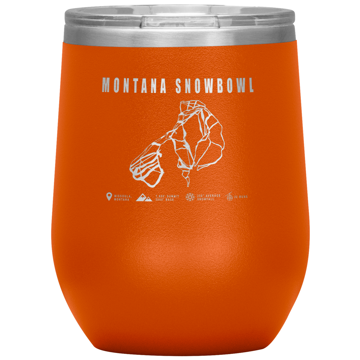 Montana Snowbowl, Montana Ski Trail Map Wine 12oz Tumbler - Powderaddicts