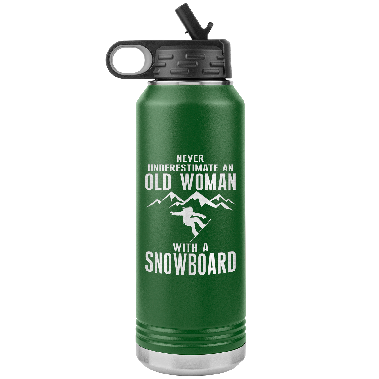 Never Underestimate An Old Woman With A Snowboard 32oz Water Bottle Tumbler - Powderaddicts
