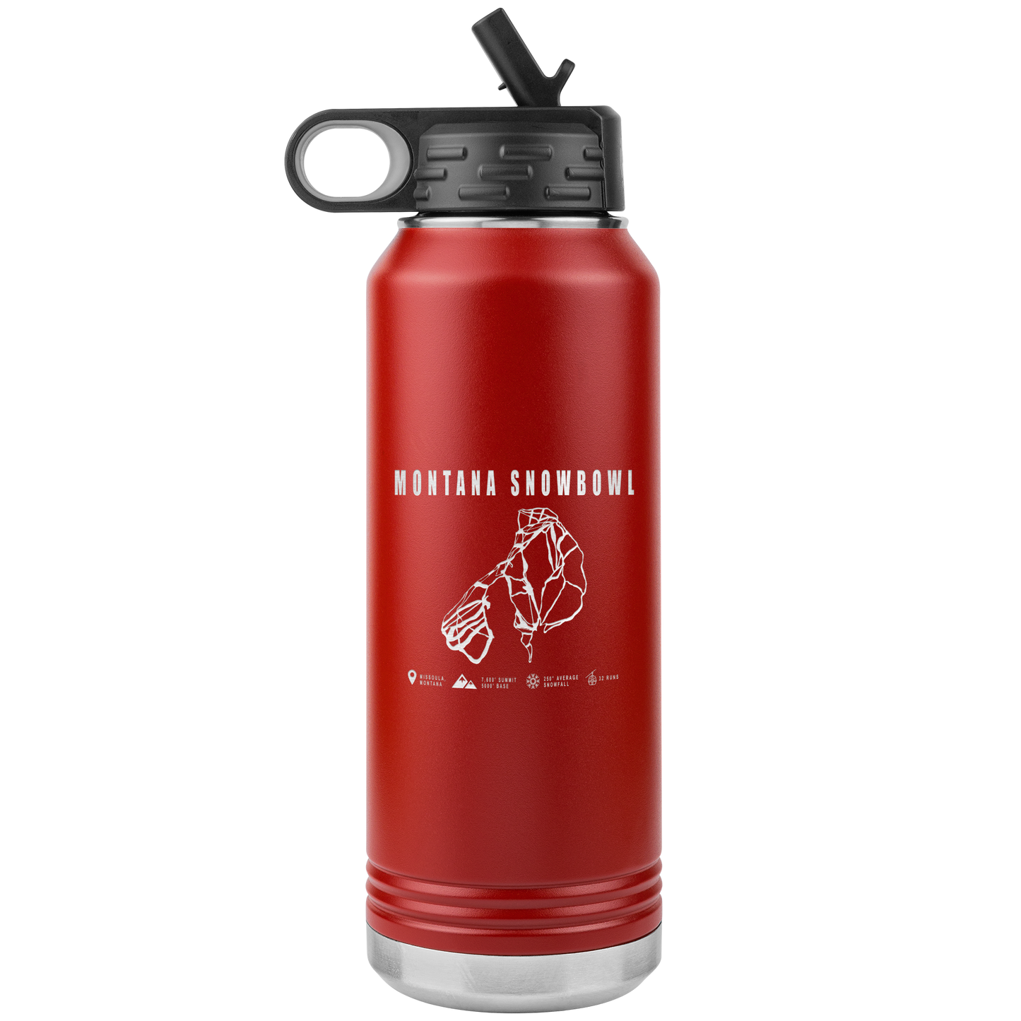 Montana Snowbowl, Montana Ski Trail Map 32oz Water Bottle Tumbler - Powderaddicts