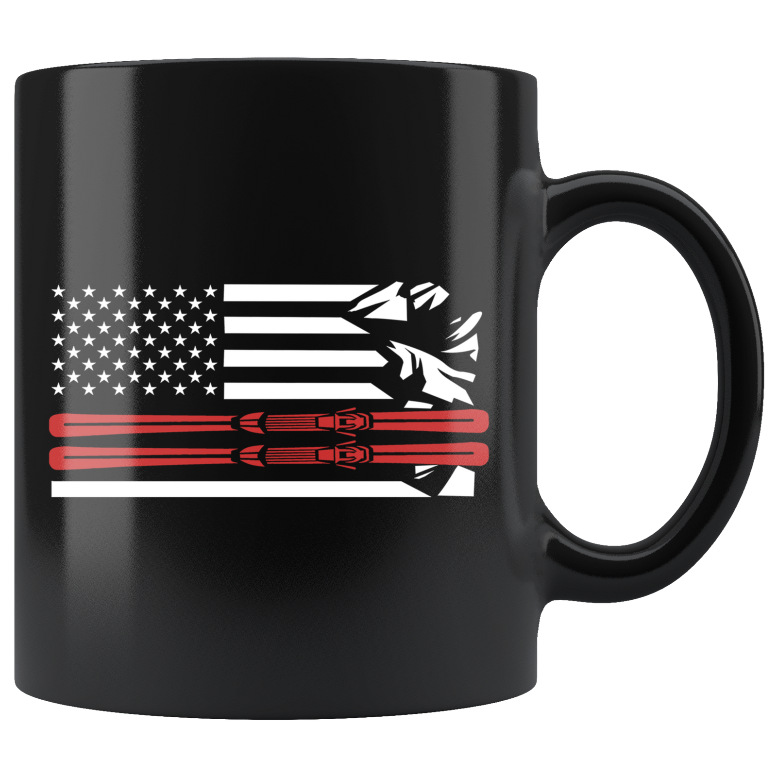 USA Ski Flag Thin Red Line Mugs - Powderaddicts
