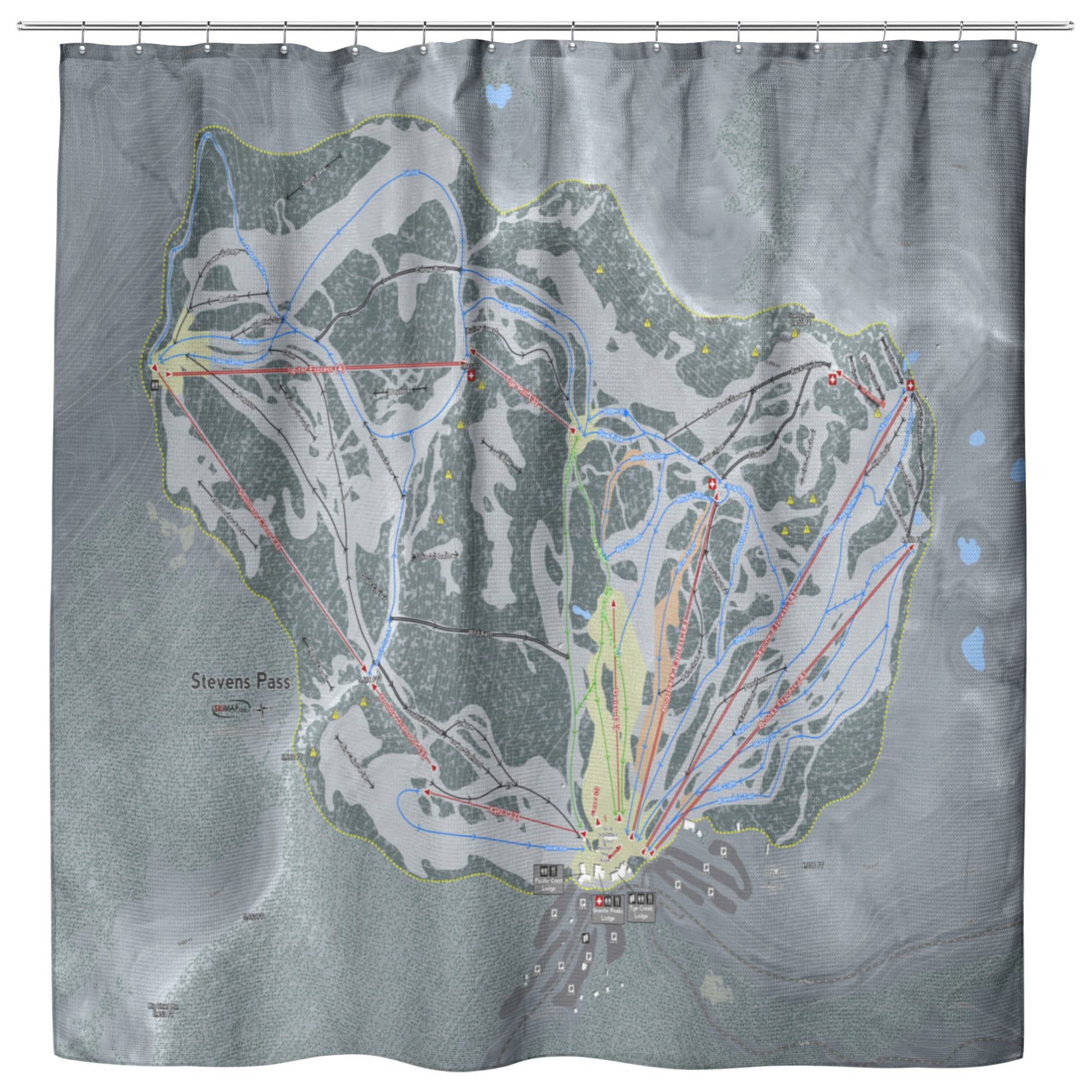 Stevens Pass Ski Trail Map Shower Curtain - Powderaddicts