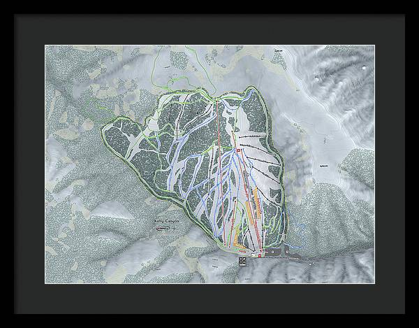 Kelly Canyon Ski Trail Map - Framed Print - Powderaddicts