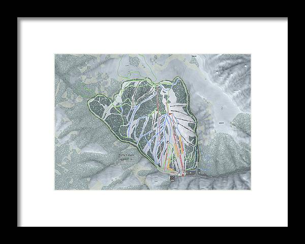 Kelly Canyon Ski Trail Map - Framed Print - Powderaddicts