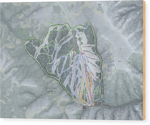 Kelly Canyon Ski Trail Map - Wood Print - Powderaddicts