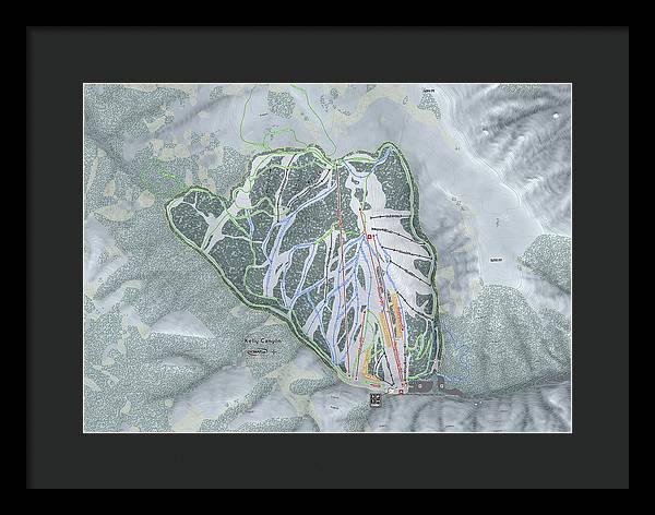 Kelly Canyon Ski Trail Map - Framed Print - Powderaddicts