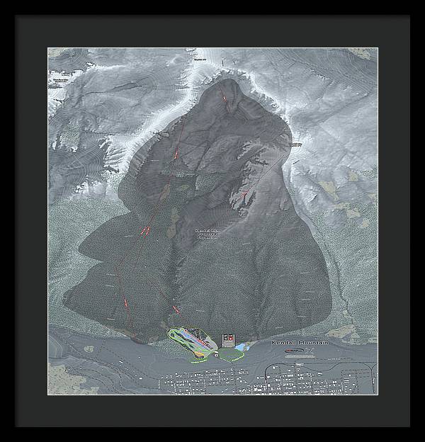 Kendall Mtn Ski Trail Map - Framed Print - Powderaddicts