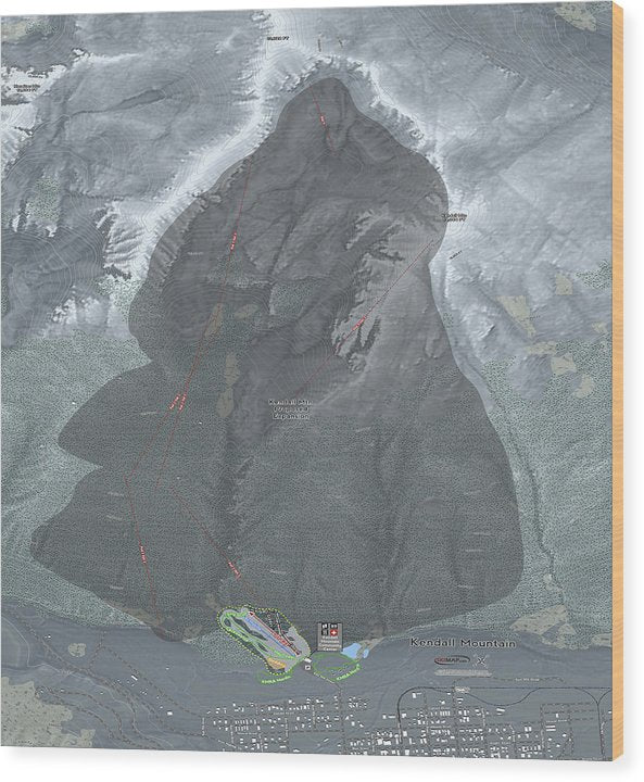 Kendall Mtn Ski Trail Map - Wood Print - Powderaddicts