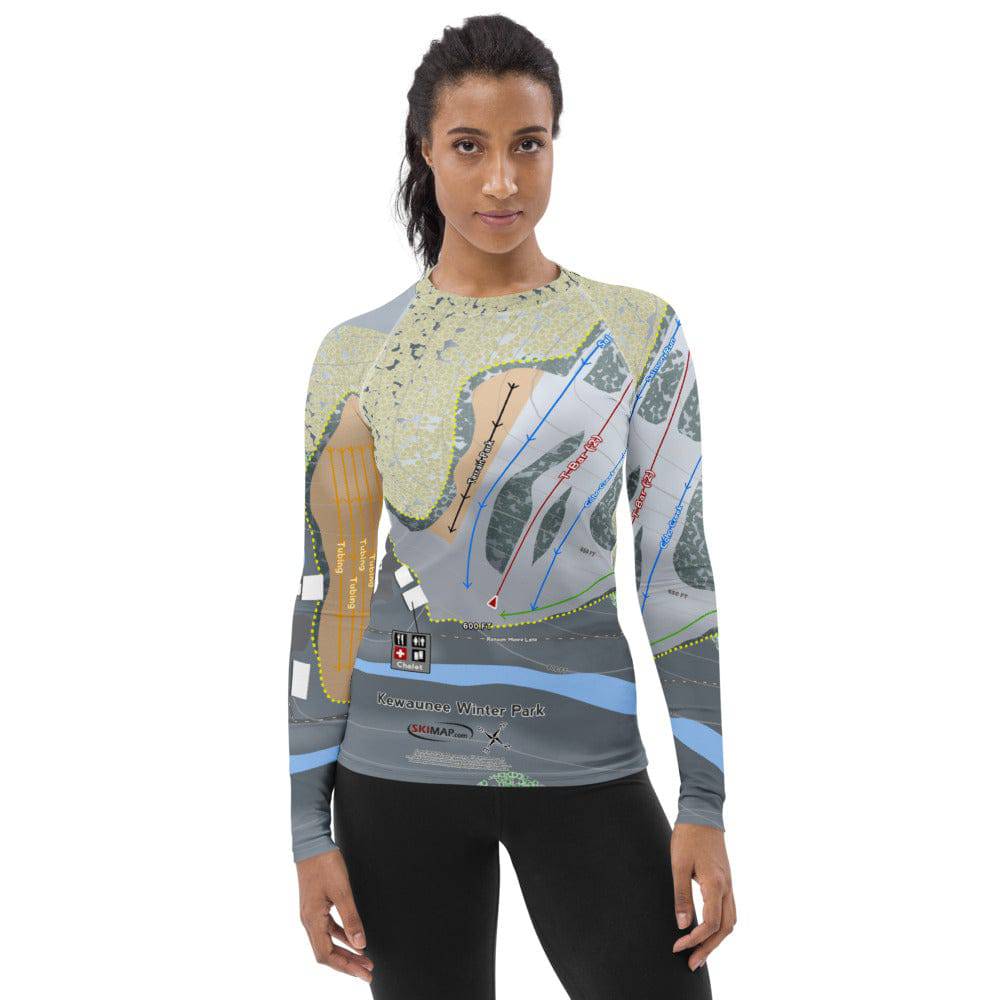 Kewaunee Winter Park, Wisconsin Ski Trail Map Women&#39;s Base Layer Top - Powderaddicts