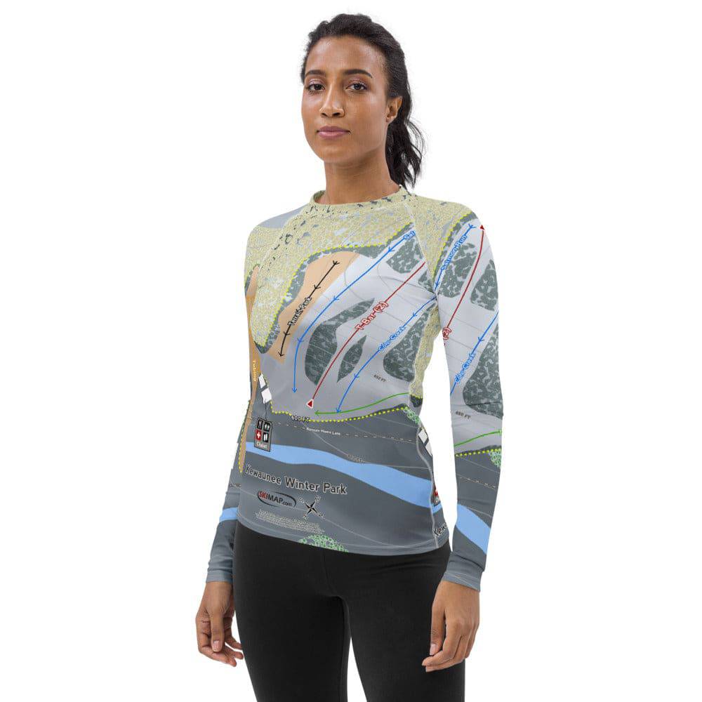 Kewaunee Winter Park, Wisconsin Ski Trail Map Women's Base Layer Top - Powderaddicts
