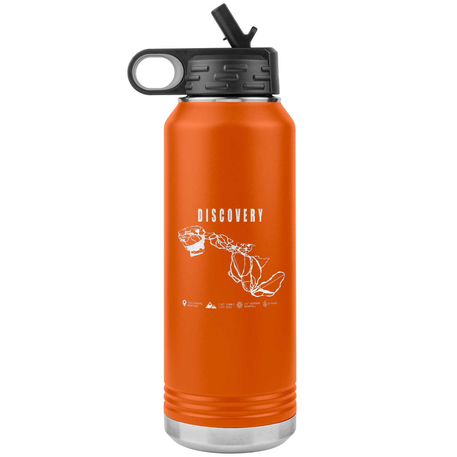 Discovery Montana Ski Trail Map 32oz Water Bottle Tumbler - Powderaddicts