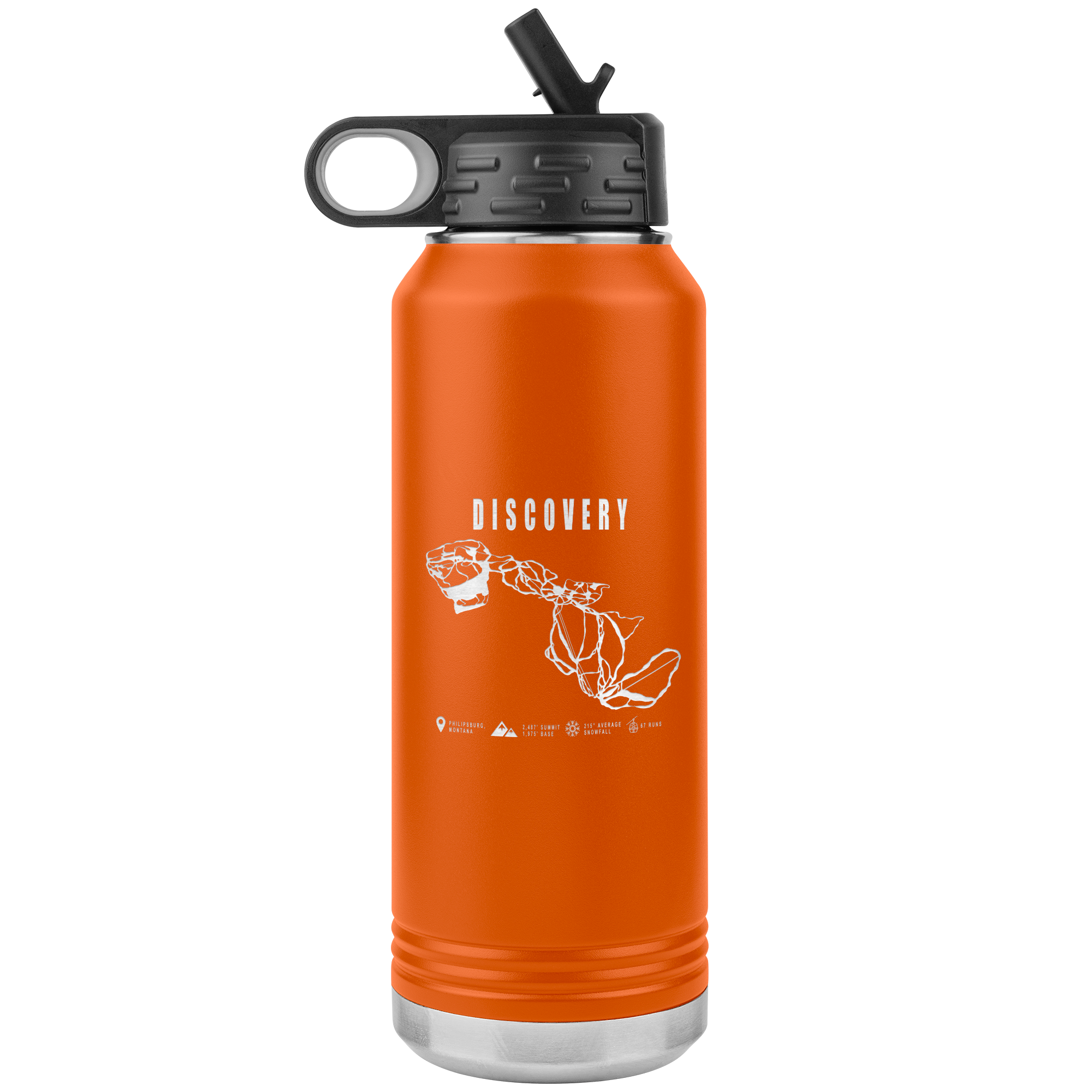 Discovery Montana Ski Trail Map 32oz Water Bottle Tumbler - Powderaddicts