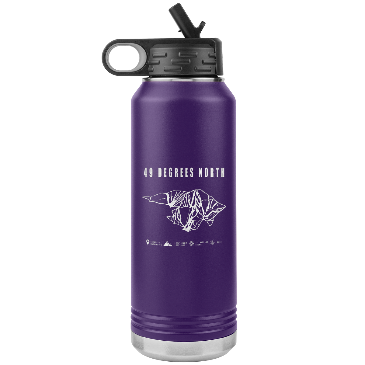 49 Degrees North, Washington Ski Trail Map 32oz Water Bottle Tumbler - Powderaddicts