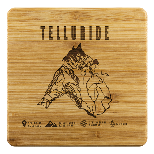Telluride Colorado Ski Trail Map Bamboo Coaster - Powderaddicts