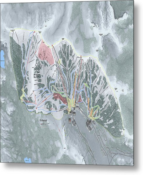 Kirkwood Ski Trail Map - Metal Print - Powderaddicts