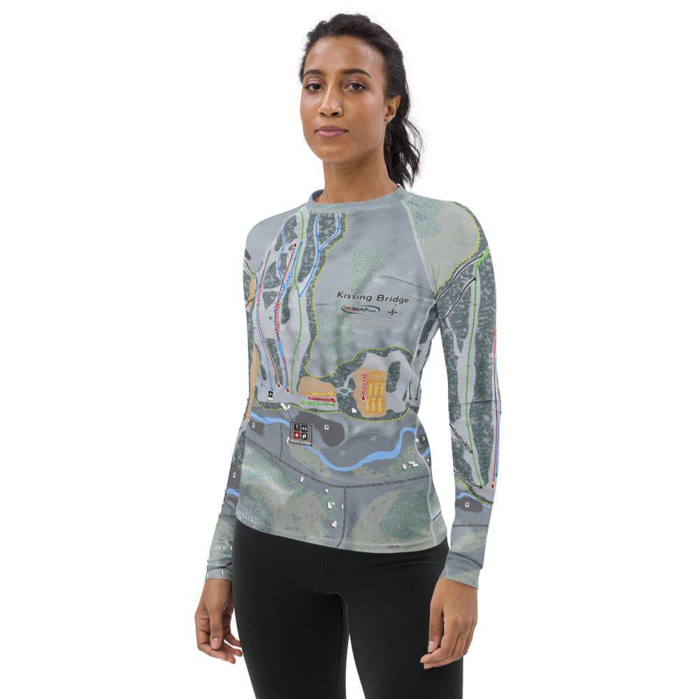 Kissing Bridge, New York Ski Trail Map Women's Base Layer Top - Powderaddicts