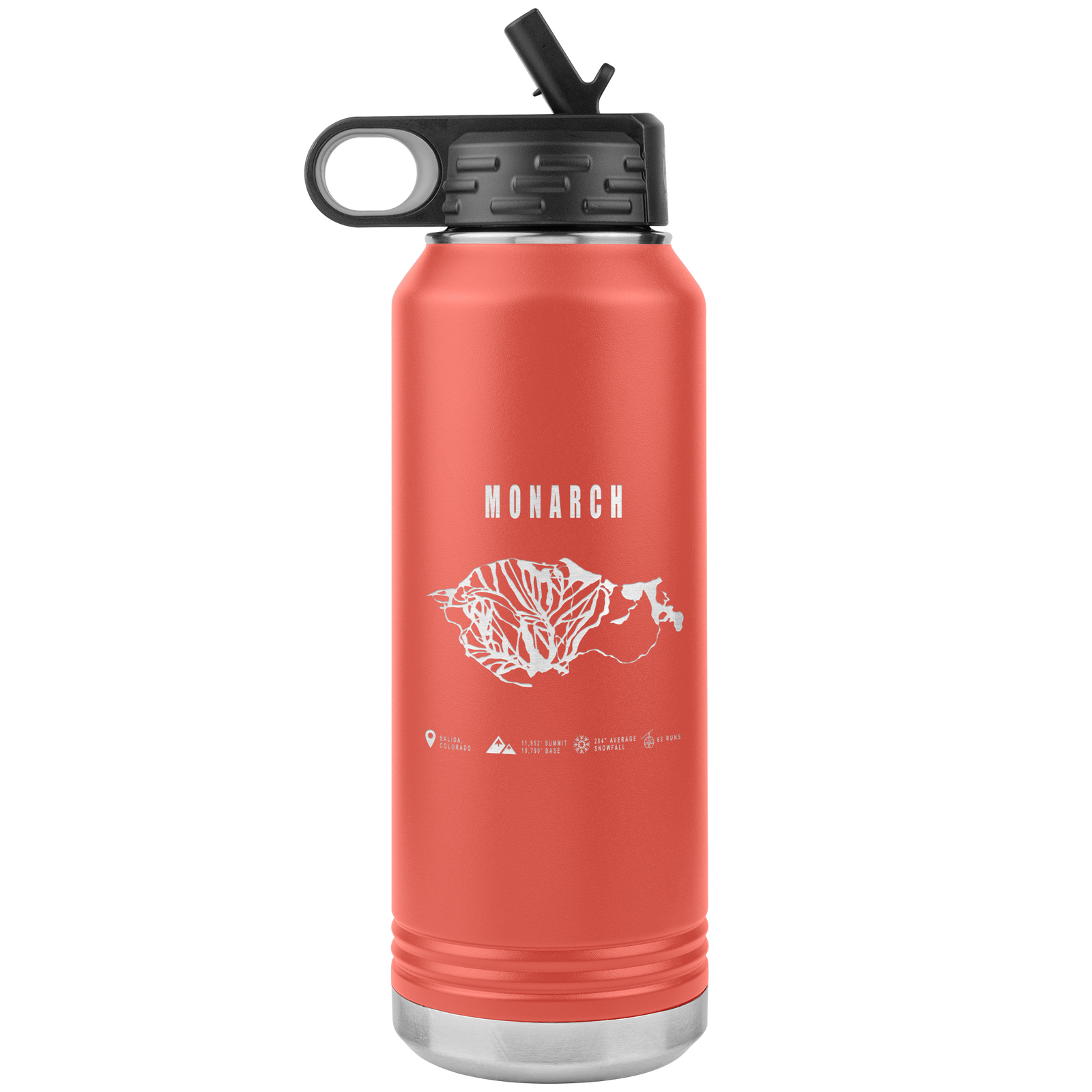 Monarch Colorado Ski Trail Map 32oz Water Bottle Tumbler - Powderaddicts