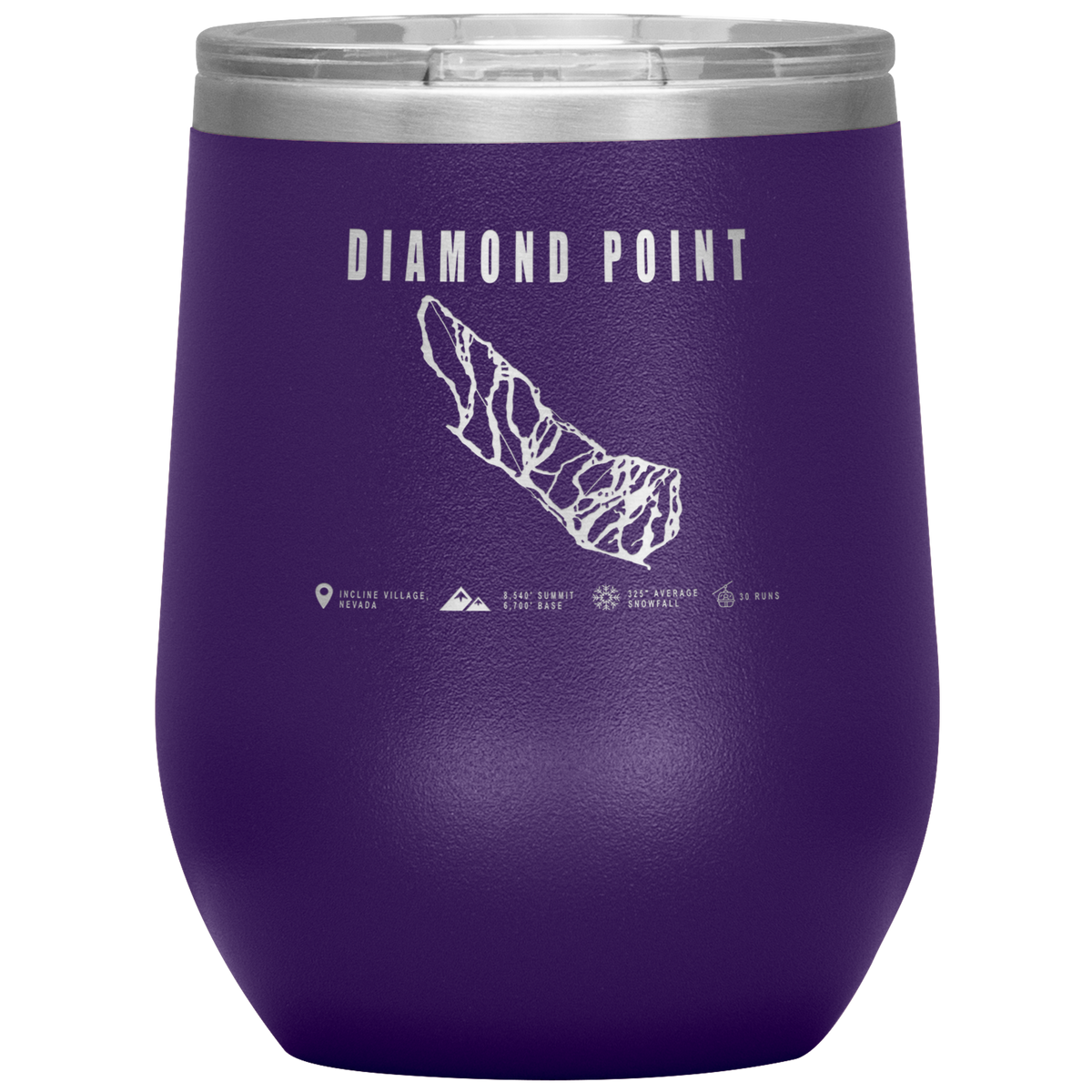 Diamond Point, Nevada Ski Trail Map Wine 12oz Tumbler - Powderaddicts
