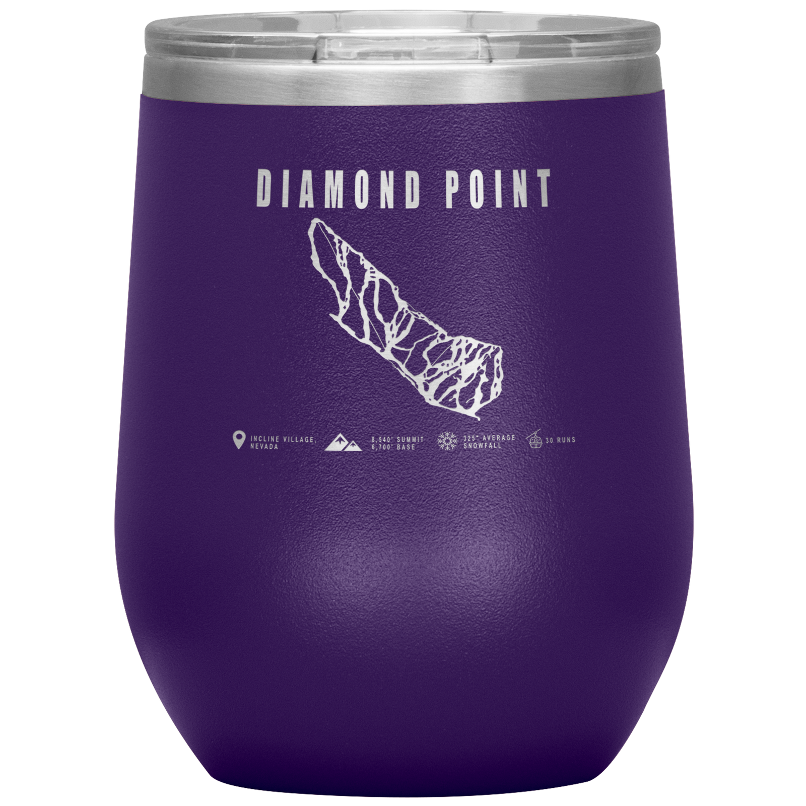 Diamond Point, Nevada Ski Trail Map Wine 12oz Tumbler - Powderaddicts