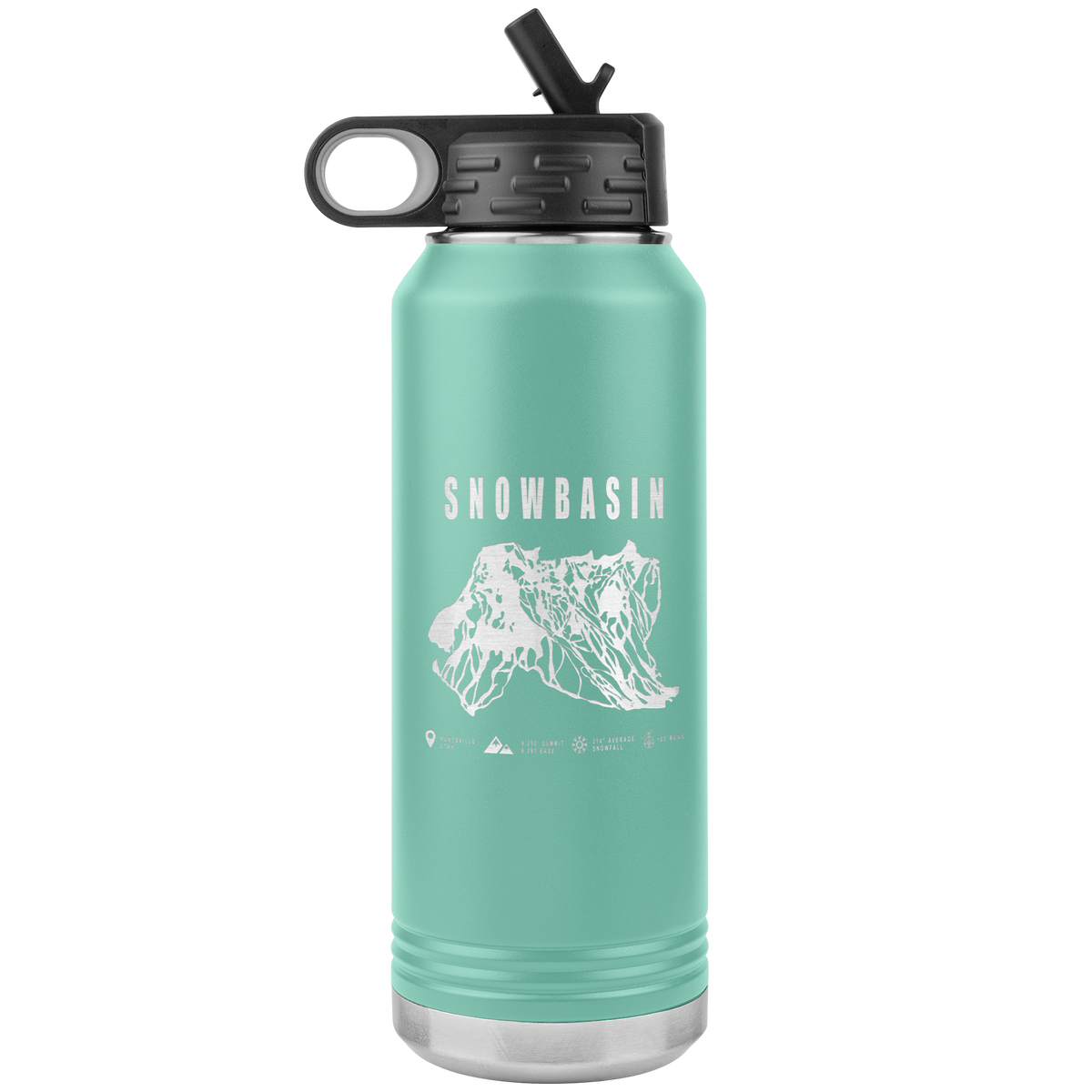 Snowbasin, Utah Ski Trail Map - 32oz Insulated Water Bottle - Powderaddicts