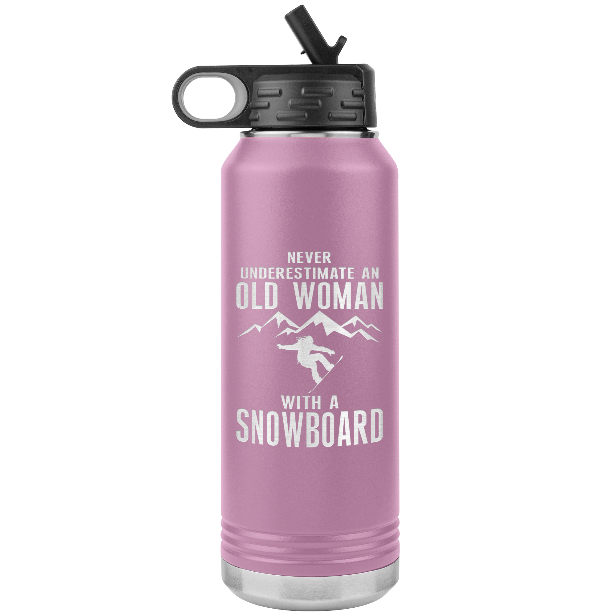 Never Underestimate An Old Woman With A Snowboard 32oz Water Bottle Tumbler - Powderaddicts