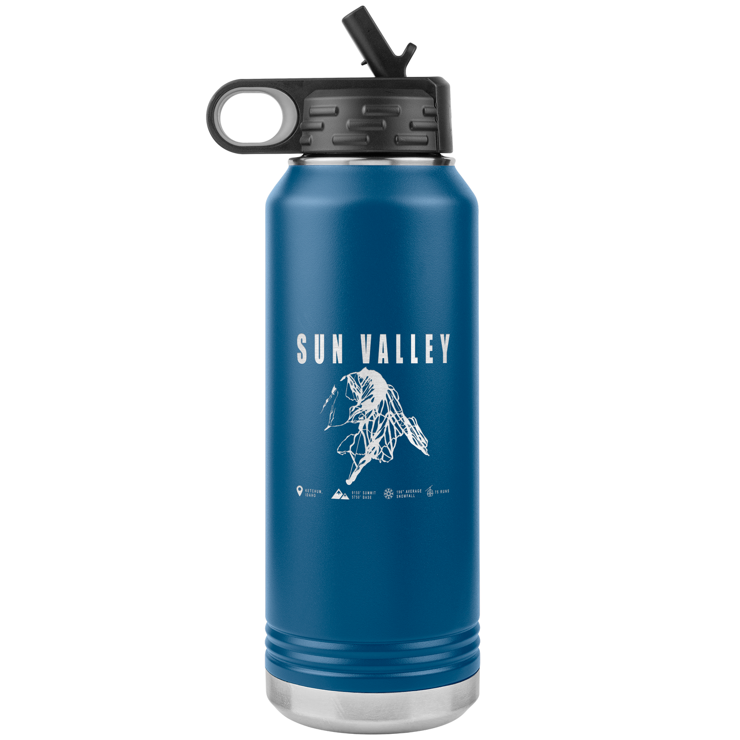 Sun Valley Idaho Ski Trail Map 32oz Water Bottle Tumbler - Powderaddicts