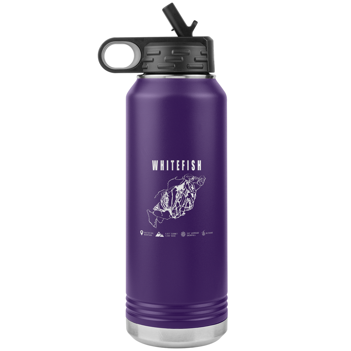 Whitefish Montana Ski Trail Map 32oz Water Bottle Tumbler - Powderaddicts