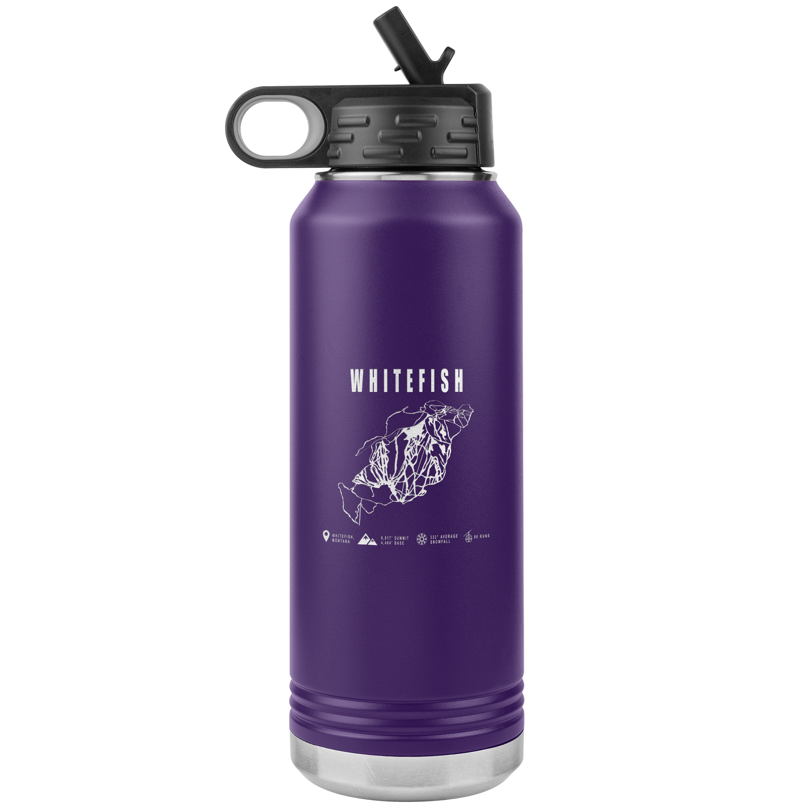 Whitefish Montana Ski Trail Map 32oz Water Bottle Tumbler - Powderaddicts