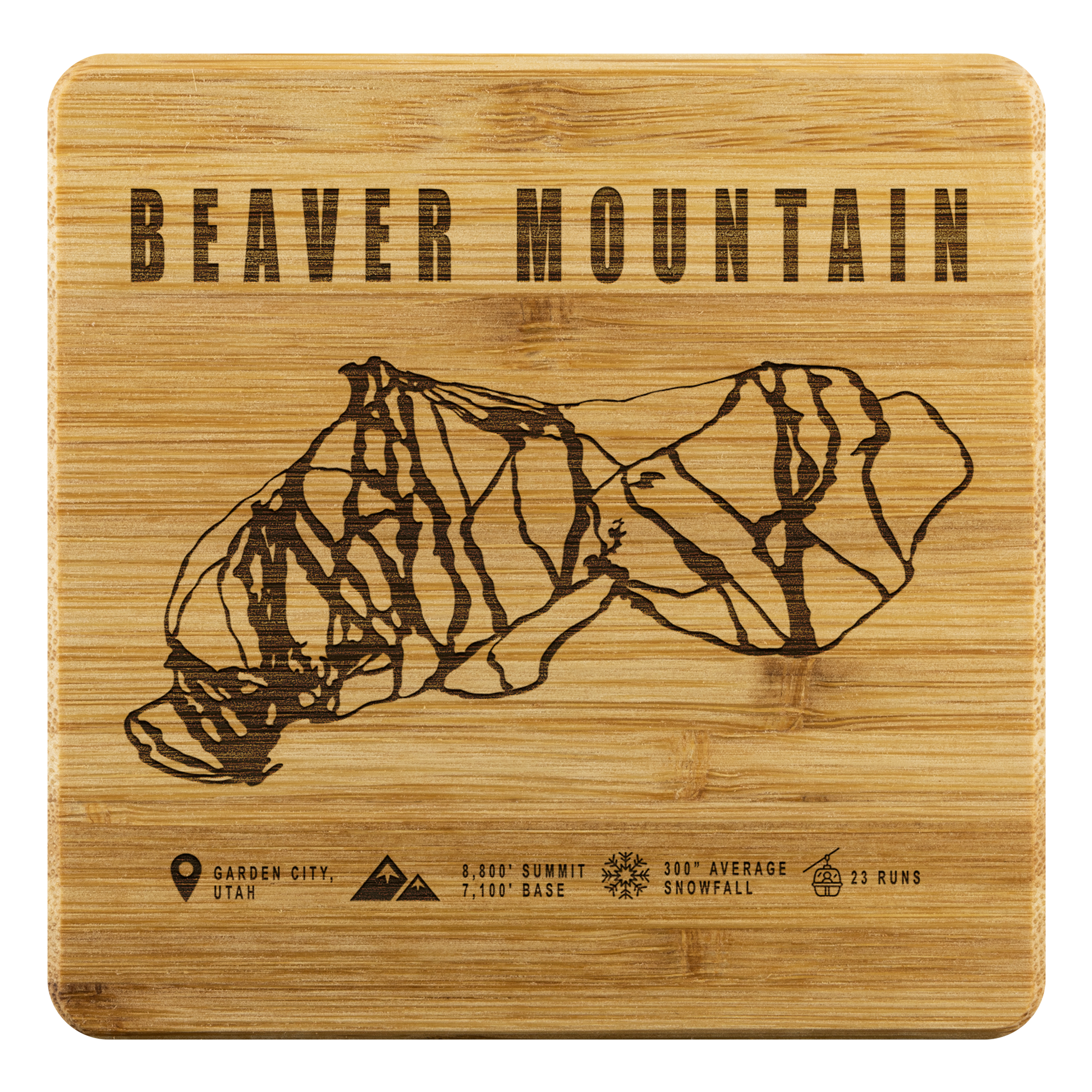 Beaver Mountain,Utah Ski Trail Map Bamboo Coaster - Powderaddicts