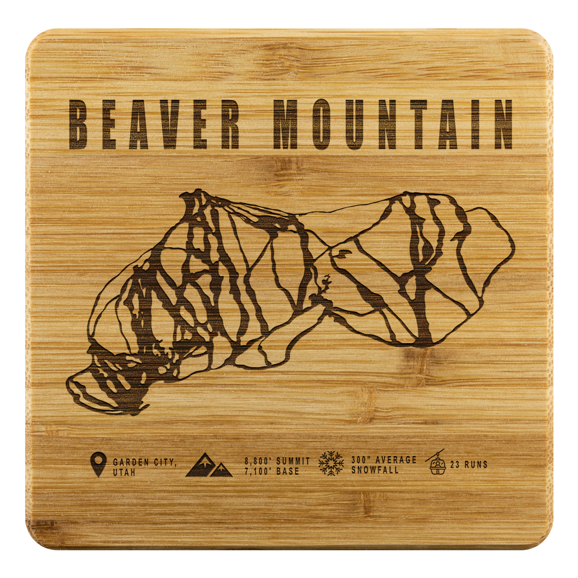Beaver Mountain,Utah Ski Trail Map Bamboo Coaster - Powderaddicts