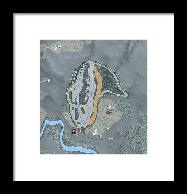 Lake City Ski Trail Map - Framed Print - Powderaddicts