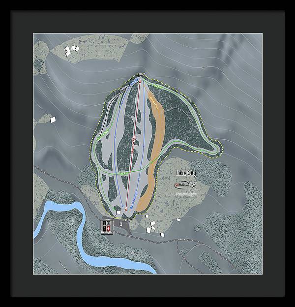 Lake City Ski Trail Map - Framed Print - Powderaddicts